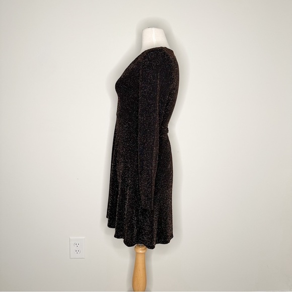 Express Black and Gold Sparkly Fit and Flare Dress - Picture 4 of 6